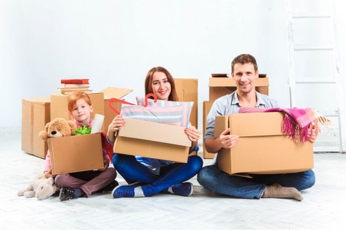 Office relocation planning in Finland with moving boxes and workstations
